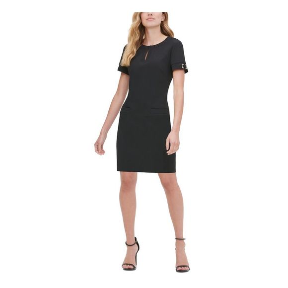 Michael Kors Women's Short Sleeve Above the Knee Dress Blue Size Large